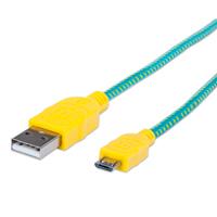 CABLE MANHATTAN USB 2.0 TIPO A  MICRO B USB 1.0 MTS TURQUESA/AMARILLO P/DISPOSITIVOS MOVILES