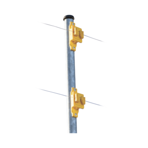 Aislador de Paso color Amarillo reforzado para cercos eléctricos resistente al clima extremoso