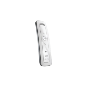 Control remoto 2 canales para motores de persiana Somfy con señal inalámbrica instrucciones sube baja y detener con posición favorita programada.